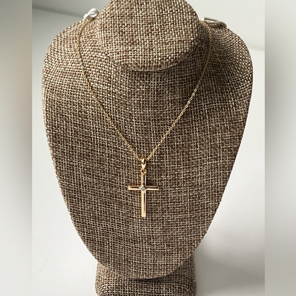 Blue Sage Sterling Silver 925 14K Gold Plated Crystal Cross Necklace NWT - Picture 3 of 14